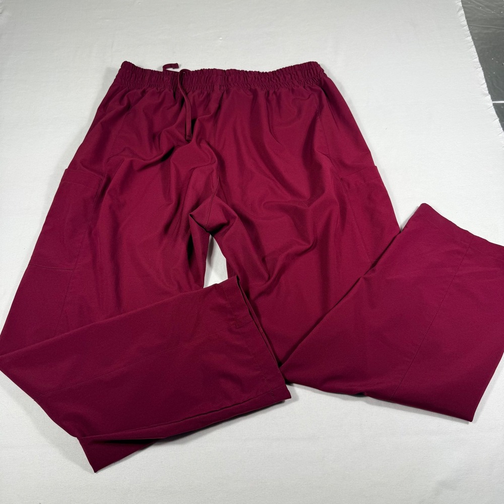 Easy Stretch Butter-Soft Scrub Pants XL Wine Burgundy Cargo Drawstring Flaw read